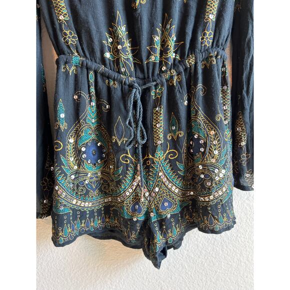Anna Sui  x O'Neill Harmon | Black Sequin Bell Sleeve Romper | XS - Picture 7 of 16